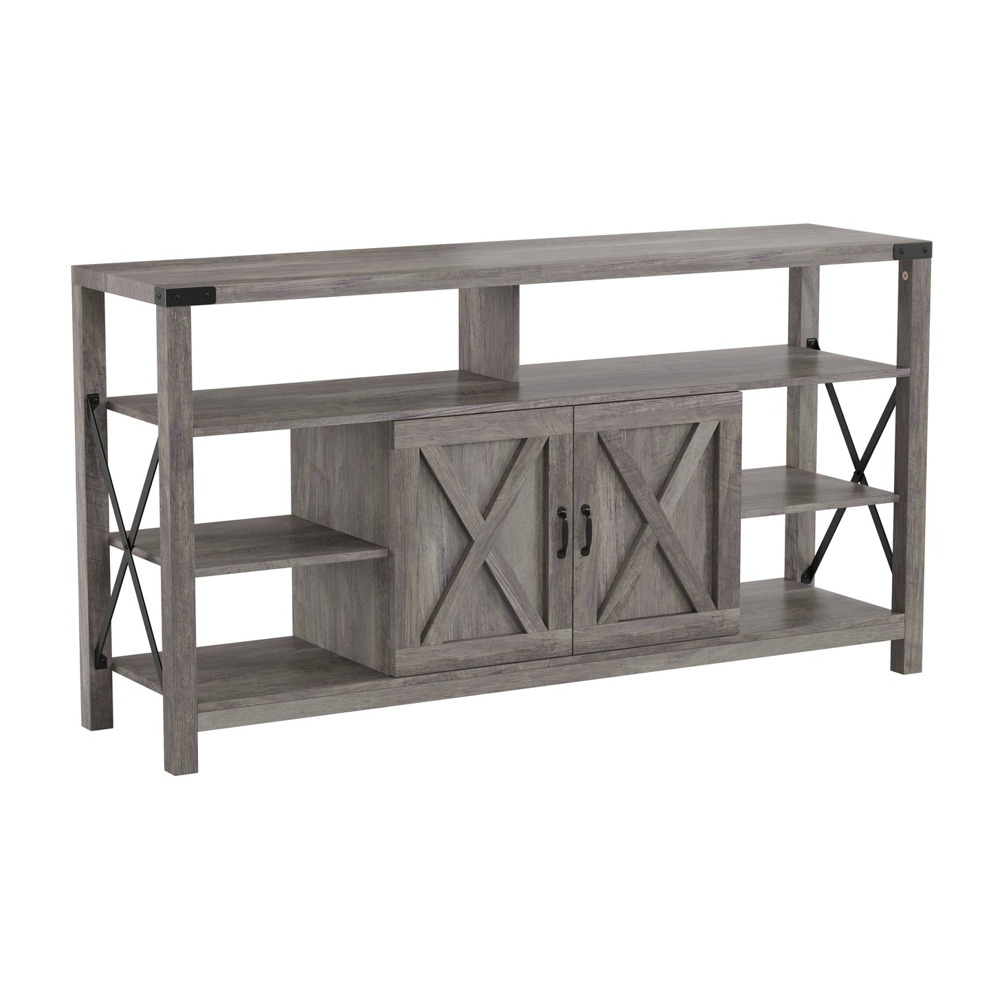 Wyatt 60" Modern Farmhouse Tall TV Console Cabinet with Storage Cabinets and Shelves for TV's up to 60", Gray Wash