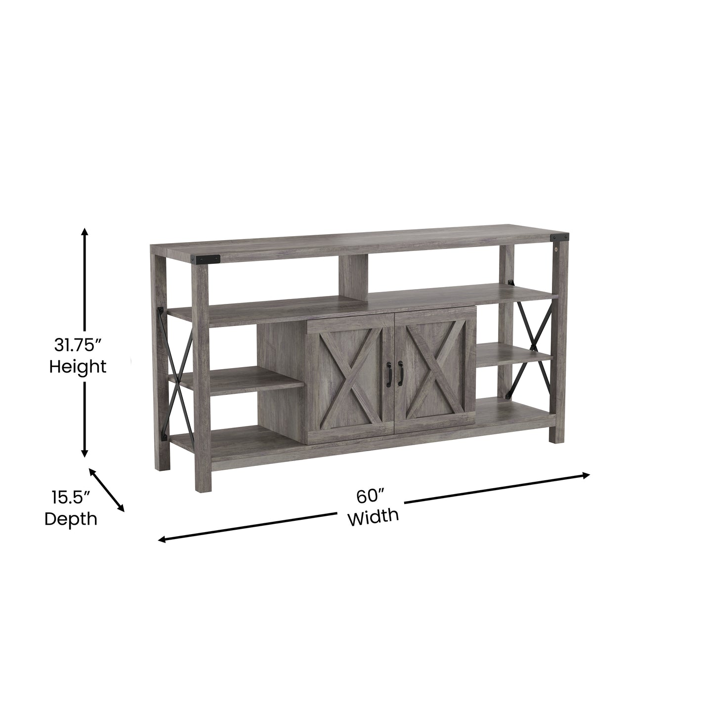 Wyatt 60" Modern Farmhouse Tall TV Console Cabinet with Storage Cabinets and Shelves for TV's up to 60", Gray Wash