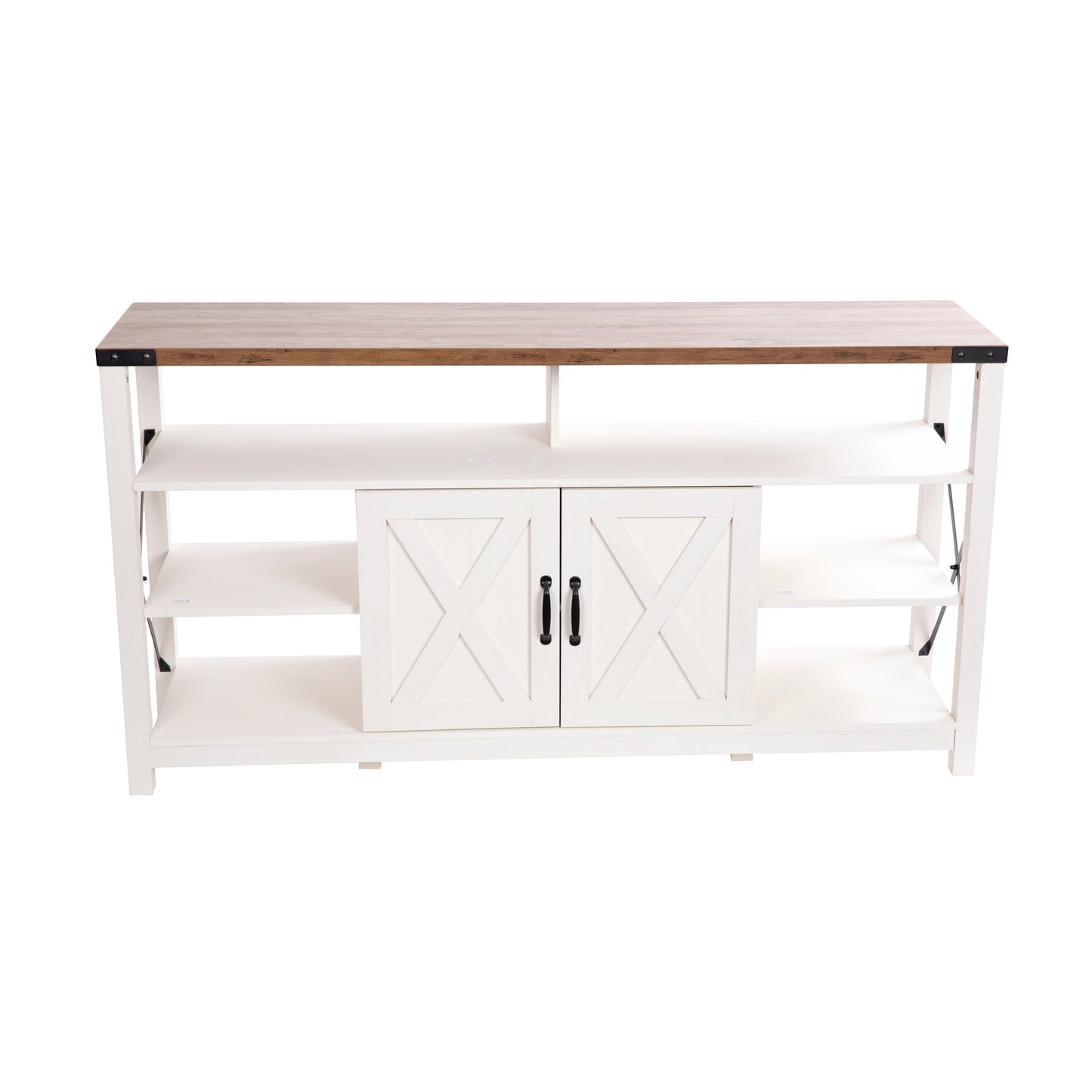 Wyatt 60" Modern Farmhouse Tall TV Stand with Storage Cabinets and Shelves for TV's up to 60", White/Rustic Oak
