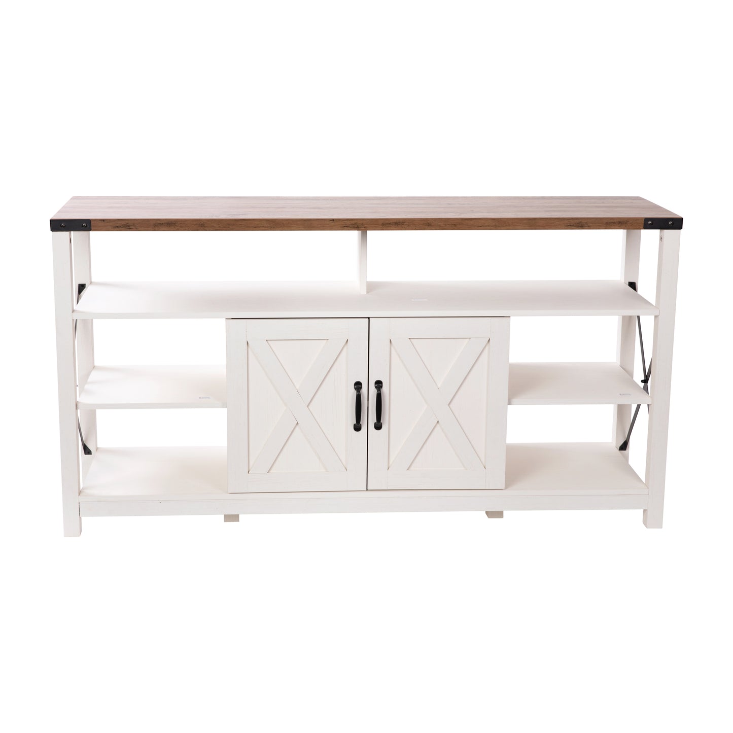 Wyatt 60" Modern Farmhouse Tall TV Stand with Storage Cabinets and Shelves for TV's up to 60", White/Rustic Oak