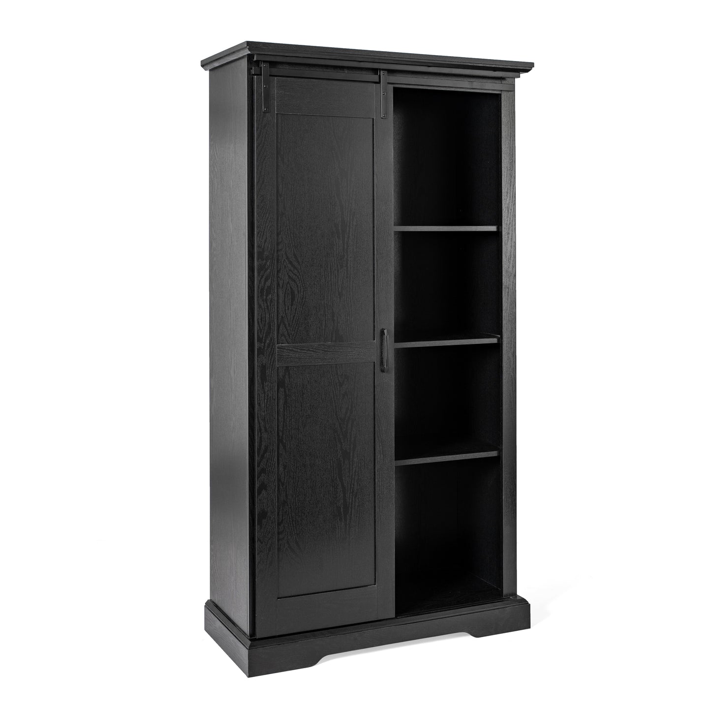 Harrison 36" Wide Rustic Farmhouse Storage Cabinet Bookcase with Sliding Barn Door and 4 Adjustable and 2 Fixed Shelves in Black