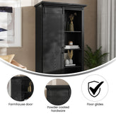 Harrison 36" Wide Rustic Farmhouse Storage Cabinet Bookcase with Sliding Barn Door and 4 Adjustable and 2 Fixed Shelves in Black
