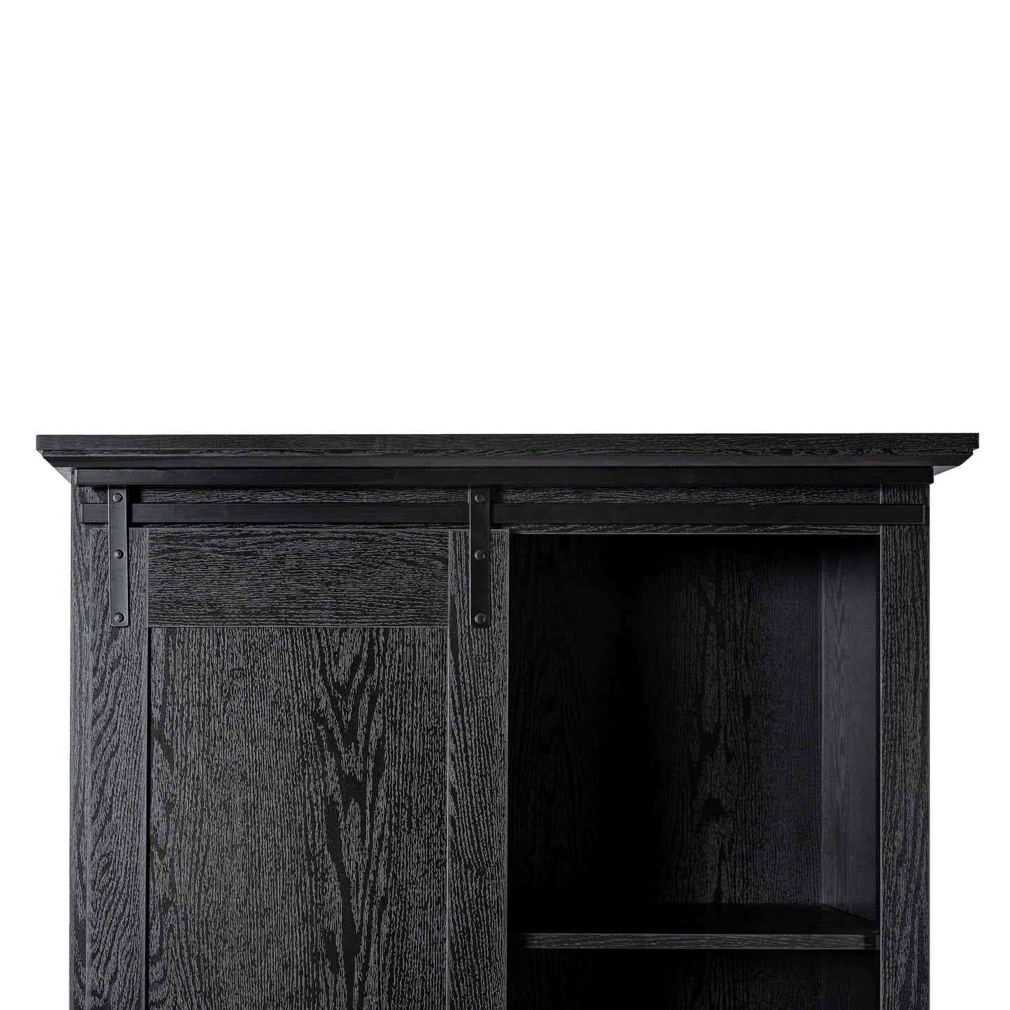 Harrison 36" Wide Rustic Farmhouse Storage Cabinet Bookcase with Sliding Barn Door and 4 Adjustable and 2 Fixed Shelves in Black