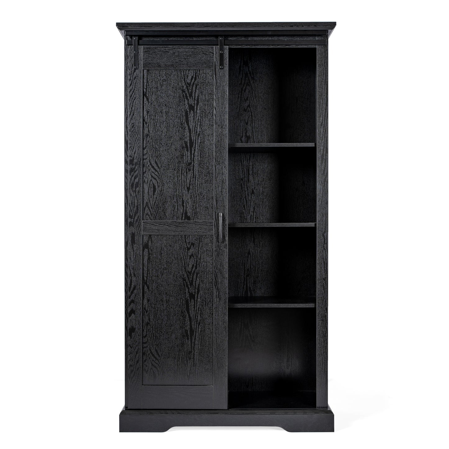 Harrison 36" Wide Rustic Farmhouse Storage Cabinet Bookcase with Sliding Barn Door and 4 Adjustable and 2 Fixed Shelves in Black
