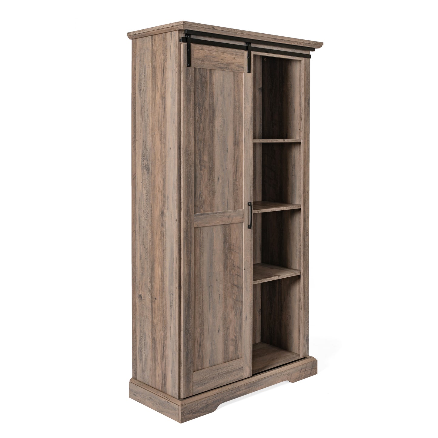 Harrison 36" Wide Rustic Farmhouse Storage Cabinet Bookcase with Sliding Barn Door and 4 Adjustable and 2 Fixed Shelves in Graywash
