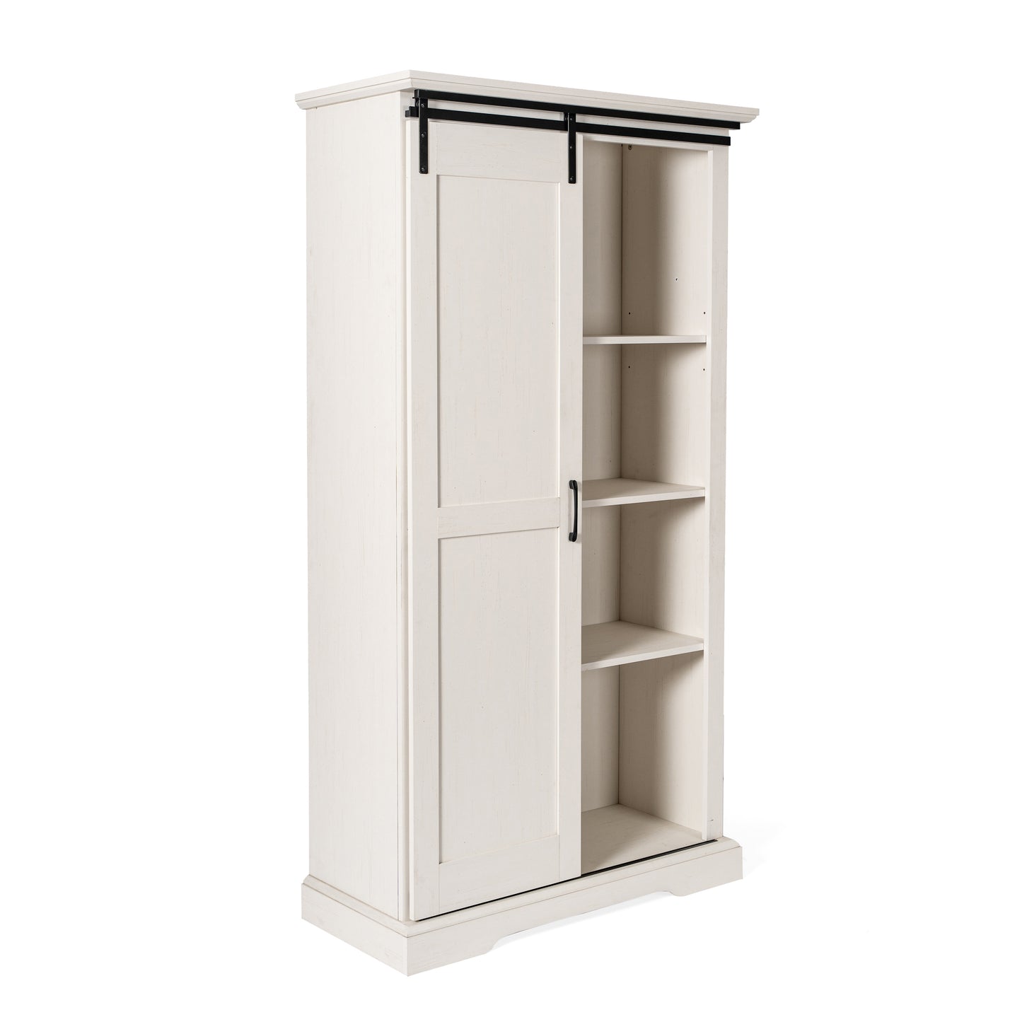 Harrison 36" Wide Rustic Farmhouse Storage Cabinet Bookcase with Sliding Barn Door and 4 Adjustable and 2 Fixed Shelves in White