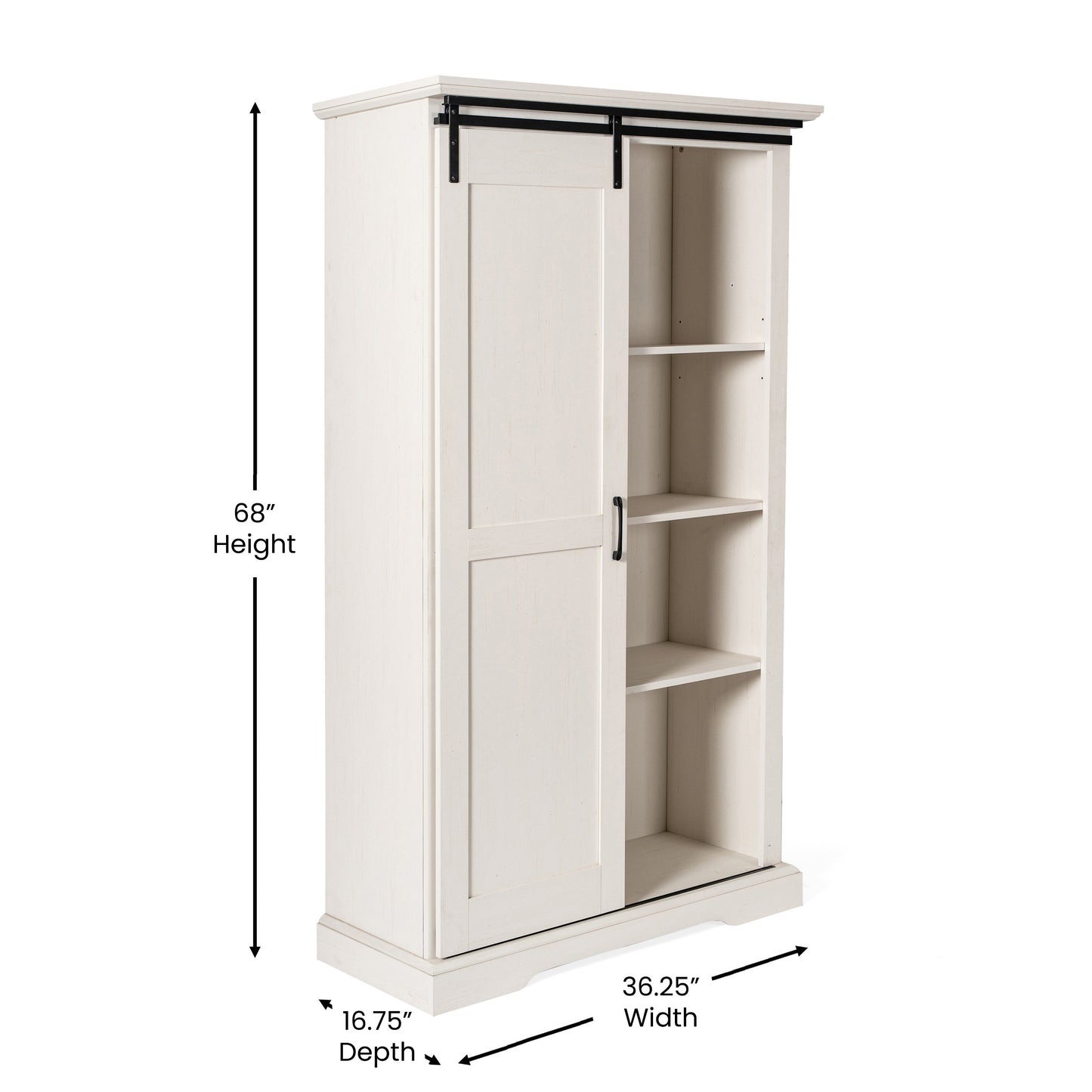 Harrison 36" Wide Rustic Farmhouse Storage Cabinet Bookcase with Sliding Barn Door and 4 Adjustable and 2 Fixed Shelves in White