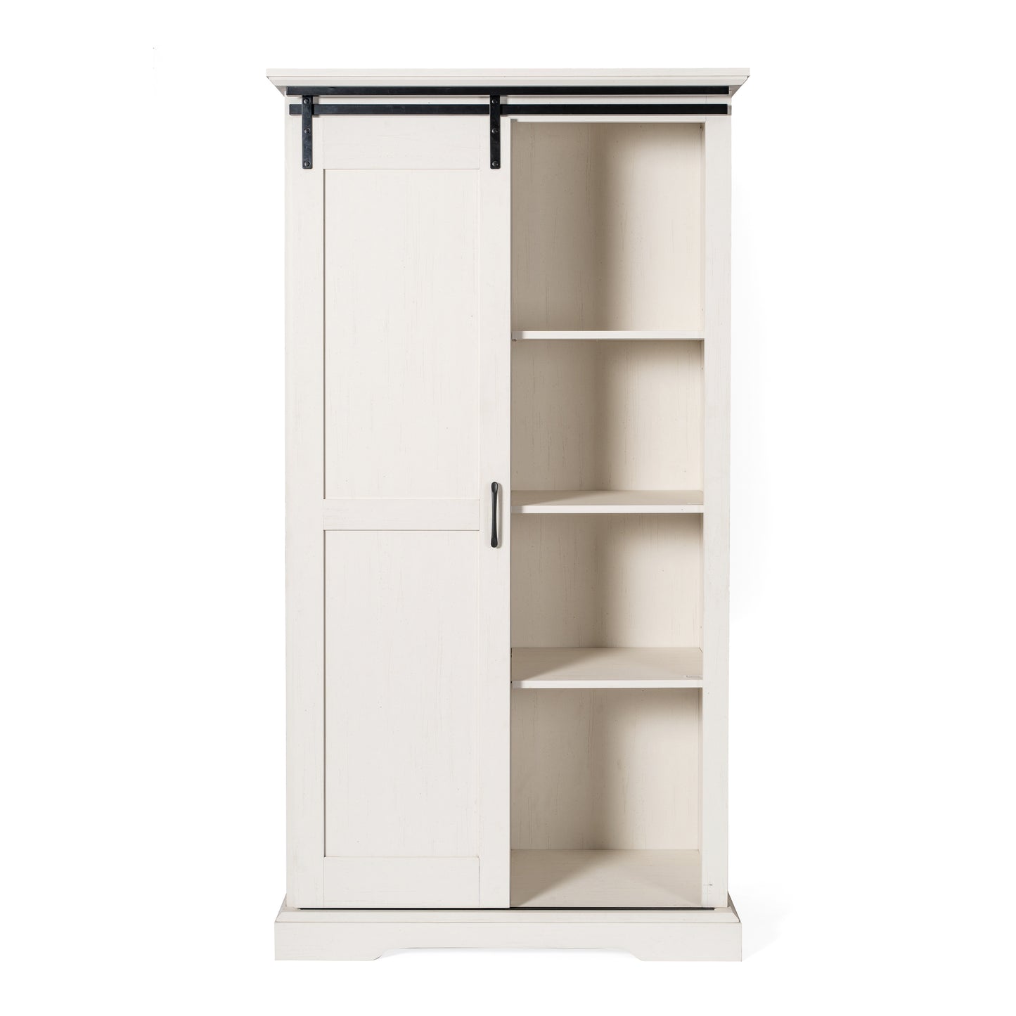 Harrison 36" Wide Rustic Farmhouse Storage Cabinet Bookcase with Sliding Barn Door and 4 Adjustable and 2 Fixed Shelves in White
