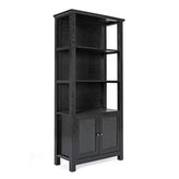 Stella Modern Farmhouse Wooden Bookcase and Storage Cabinet with Tempered Glass Doors and 3 Upper Shelves in Black