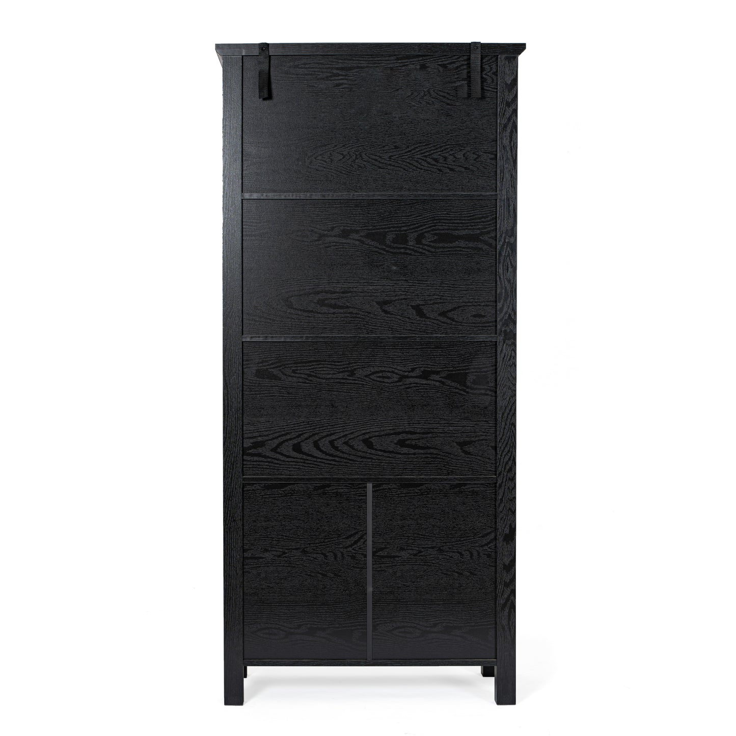 Stella Modern Farmhouse Wooden Bookcase and Storage Cabinet with Tempered Glass Doors and 3 Upper Shelves in Black