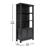 Stella Modern Farmhouse Wooden Bookcase and Storage Cabinet with Tempered Glass Doors and 3 Upper Shelves in Black