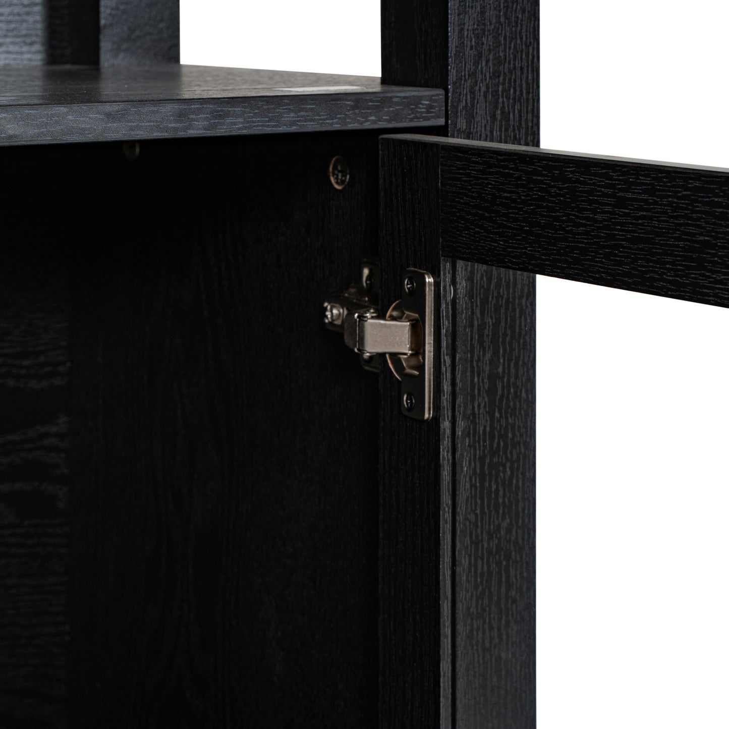 Stella Modern Farmhouse Wooden Bookcase and Storage Cabinet with Tempered Glass Doors and 3 Upper Shelves in Black