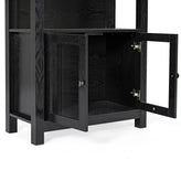 Stella Modern Farmhouse Wooden Bookcase and Storage Cabinet with Tempered Glass Doors and 3 Upper Shelves in Black