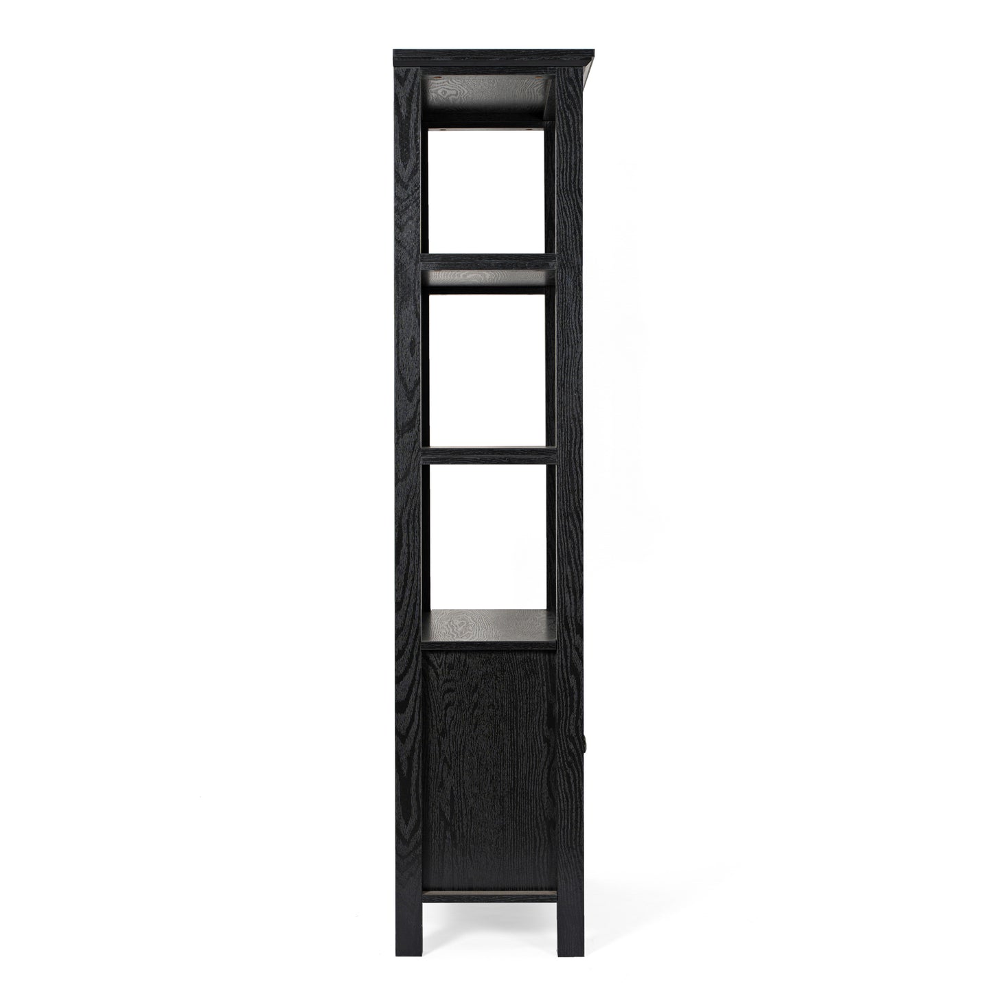 Stella Modern Farmhouse Wooden Bookcase and Storage Cabinet with Tempered Glass Doors and 3 Upper Shelves in Black