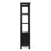 Stella Modern Farmhouse Wooden Bookcase and Storage Cabinet with Tempered Glass Doors and 3 Upper Shelves in Black