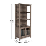 Stella Modern Farmhouse Wooden Bookcase and Storage Cabinet with Tempered Glass Doors and 3 Upper Shelves in Gray Wash