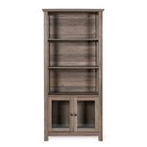 Stella Modern Farmhouse Wooden Bookcase and Storage Cabinet with Tempered Glass Doors and 3 Upper Shelves in Gray Wash