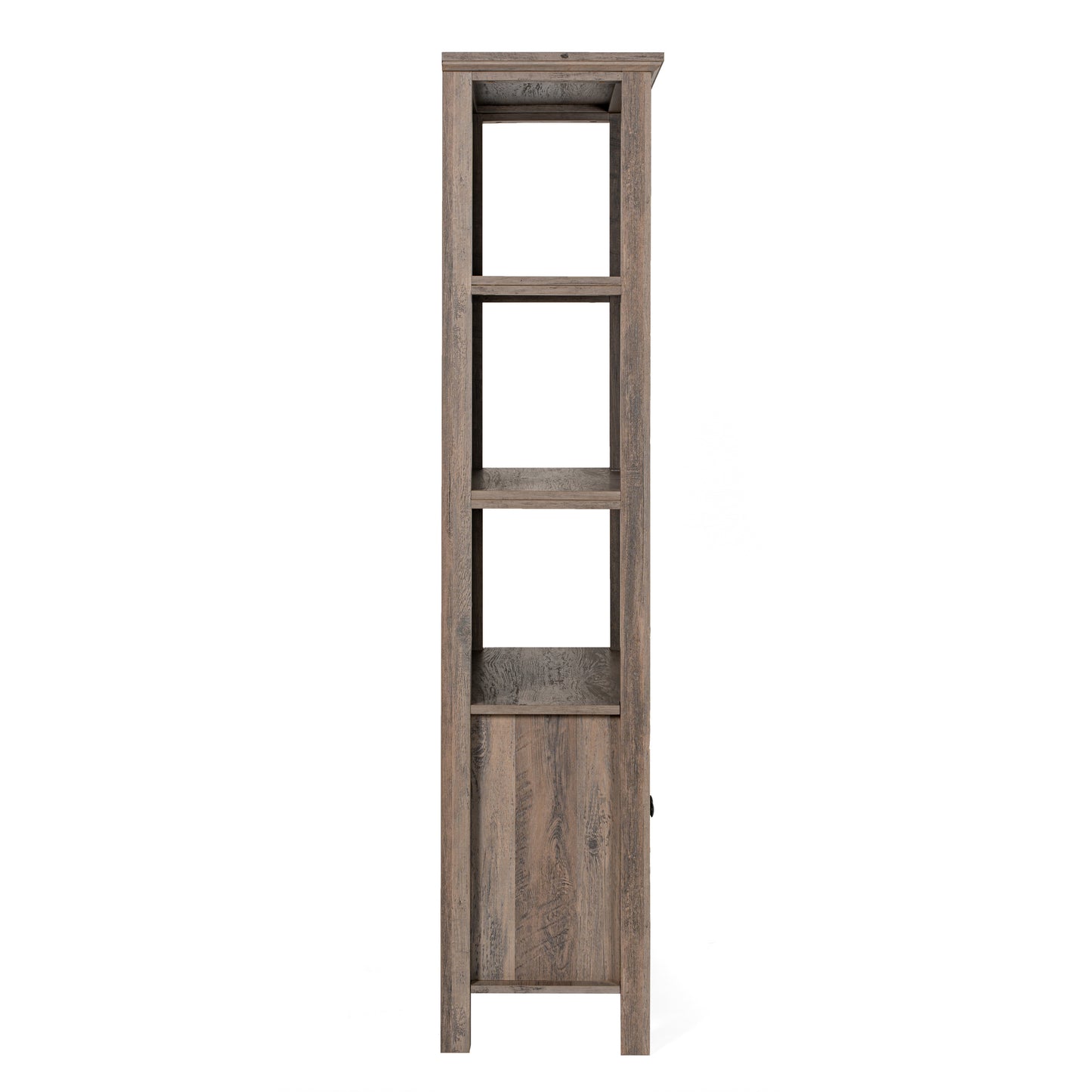 Stella Modern Farmhouse Wooden Bookcase and Storage Cabinet with Tempered Glass Doors and 3 Upper Shelves in Gray Wash