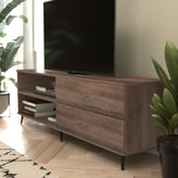 Nelson 65" Mid Century Modern TV Stand for up to 60" TV's with Adjustable Shelf and Storage Drawers, Walnut
