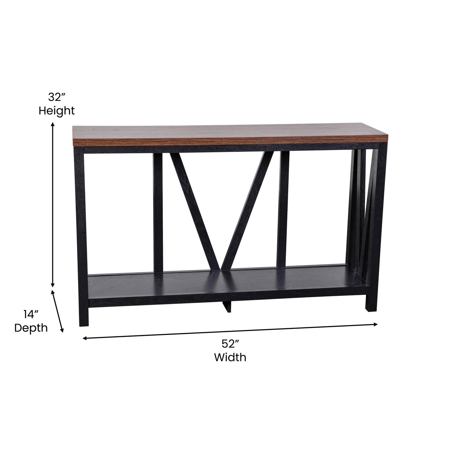 Charlotte Farmhouse 2-Tier Console Accent Table - Black Finish Engineered Wood Frame - Walnut Finish Tabletop - For Entryway or Living Room