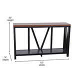 Charlotte Farmhouse 2-Tier Console Accent Table - Black Finish Engineered Wood Frame - Walnut Finish Tabletop - For Entryway or Living Room