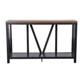 Charlotte Farmhouse 2-Tier Console Accent Table - Black Finish Engineered Wood Frame - Walnut Finish Tabletop - For Entryway or Living Room