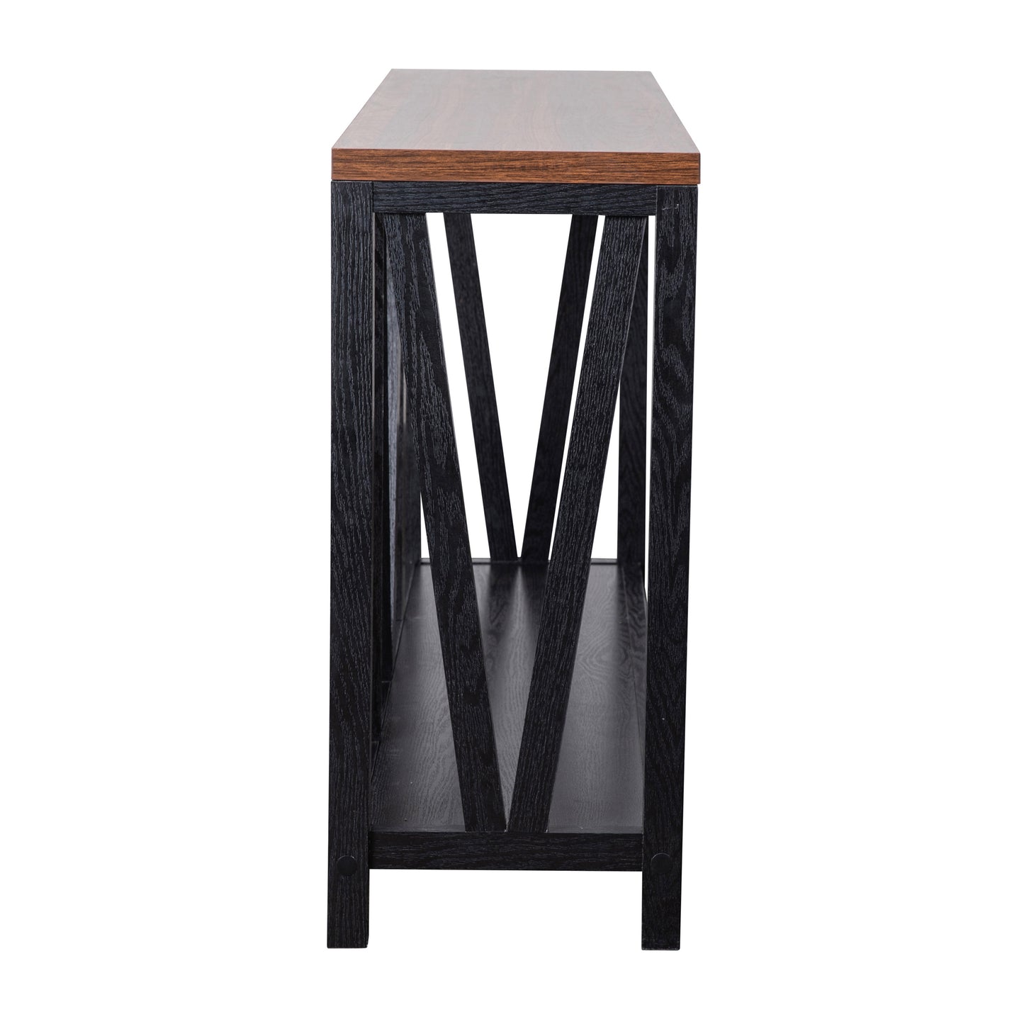 Charlotte Farmhouse 2-Tier Console Accent Table - Black Finish Engineered Wood Frame - Walnut Finish Tabletop - For Entryway or Living Room
