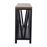 Charlotte Farmhouse 2-Tier Console Accent Table - Black Finish Engineered Wood Frame - Walnut Finish Tabletop - For Entryway or Living Room