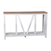 Charlotte Farmhouse 2-Tier Console Accent Table - Brushed White Finish Engineered Wood Frame - Warm Oak Finish Tabletop - For Entryway or Living Room