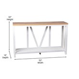 Charlotte Farmhouse 2-Tier Console Accent Table - Brushed White Finish Engineered Wood Frame - Warm Oak Finish Tabletop - For Entryway or Living Room
