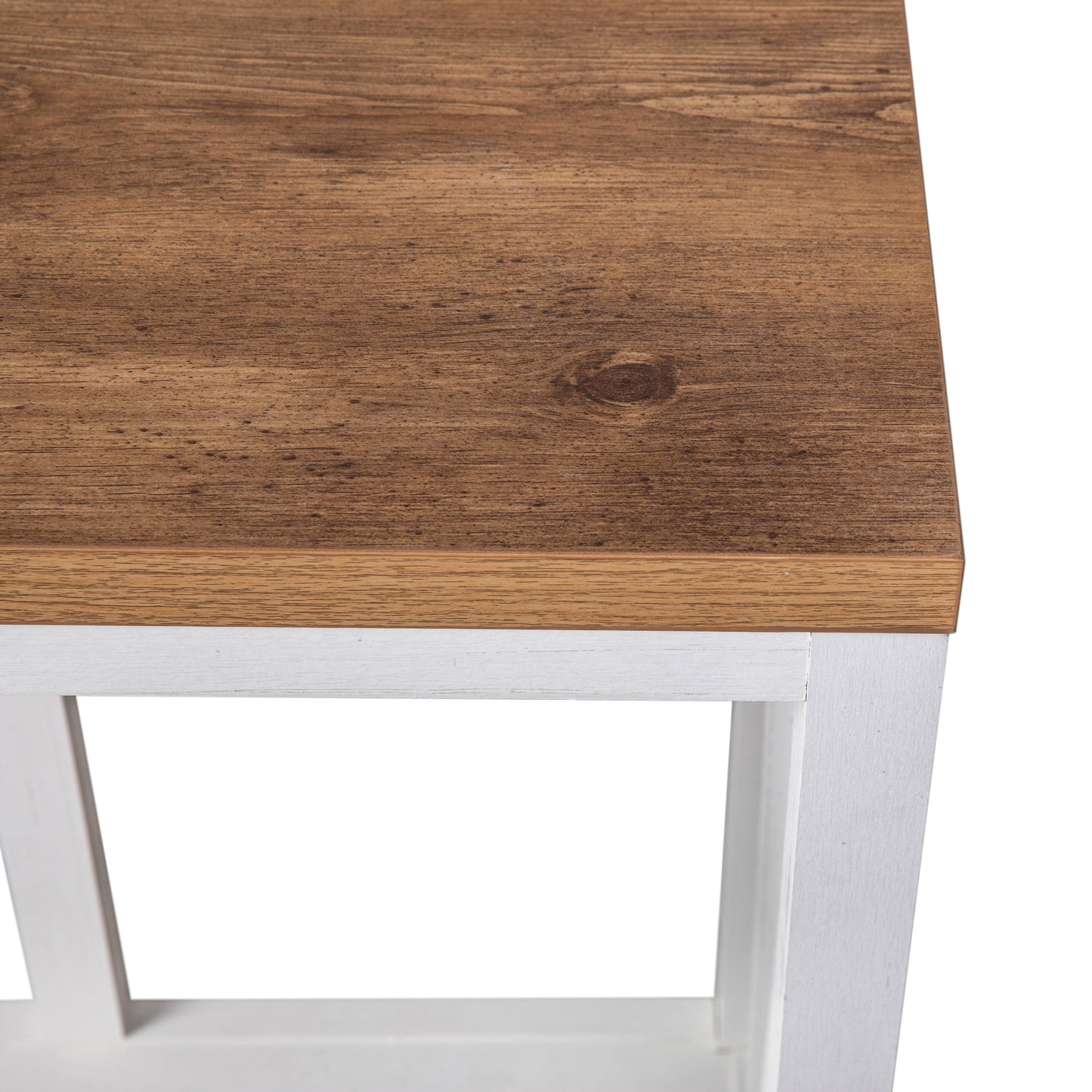 Charlotte Farmhouse 2-Tier Console Accent Table - Brushed White Finish Engineered Wood Frame - Warm Oak Finish Tabletop - For Entryway or Living Room