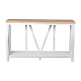 Charlotte Farmhouse 2-Tier Console Accent Table - Brushed White Finish Engineered Wood Frame - Warm Oak Finish Tabletop - For Entryway or Living Room