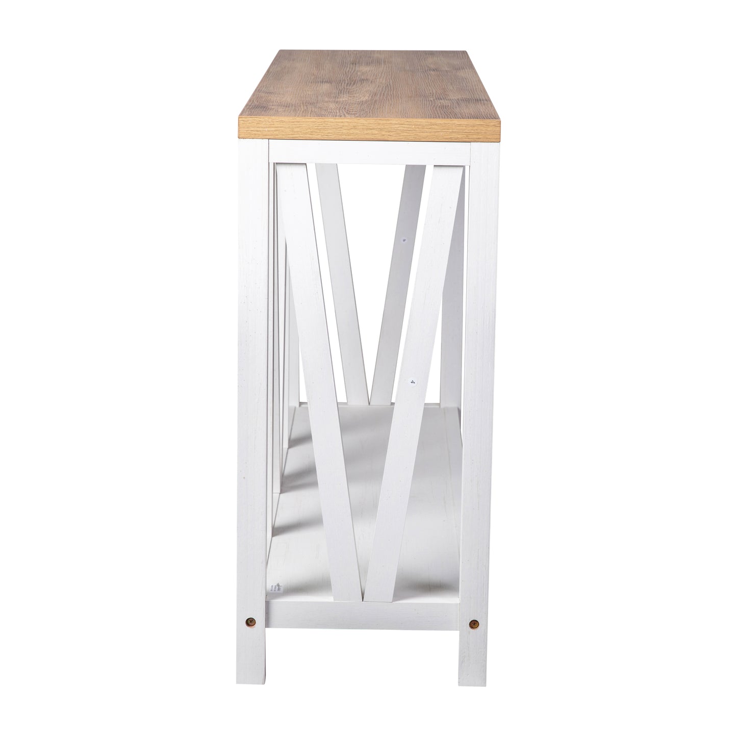 Charlotte Farmhouse 2-Tier Console Accent Table - Brushed White Finish Engineered Wood Frame - Warm Oak Finish Tabletop - For Entryway or Living Room
