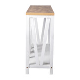 Charlotte Farmhouse 2-Tier Console Accent Table - Brushed White Finish Engineered Wood Frame - Warm Oak Finish Tabletop - For Entryway or Living Room