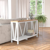 Charlotte Farmhouse 2-Tier Console Accent Table - Brushed White Finish Engineered Wood Frame - Warm Oak Finish Tabletop - For Entryway or Living Room