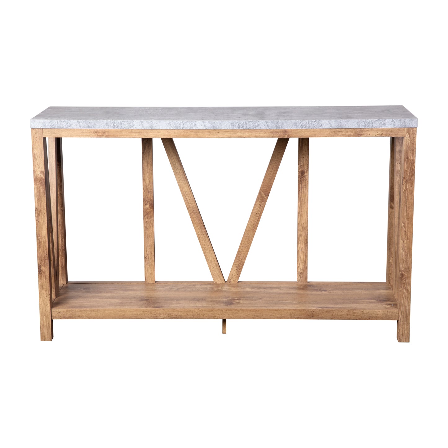 Charlotte Farmhouse 2-Tier Console Accent Table -Warm Oak Finish Engineered Wood Frame - Concrete Finish Tabletop - For Entryway or Living Room