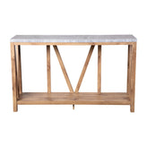 Charlotte Farmhouse 2-Tier Console Accent Table -Warm Oak Finish Engineered Wood Frame - Concrete Finish Tabletop - For Entryway or Living Room