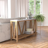 Charlotte Farmhouse 2-Tier Console Accent Table -Warm Oak Finish Engineered Wood Frame - Concrete Finish Tabletop - For Entryway or Living Room