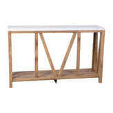 Charlotte Farmhouse 2-Tier Console Accent Table - Warm Oak Finish Engineered Wood Frame - Marble Finish Tabletop - For Entryway or Living Room