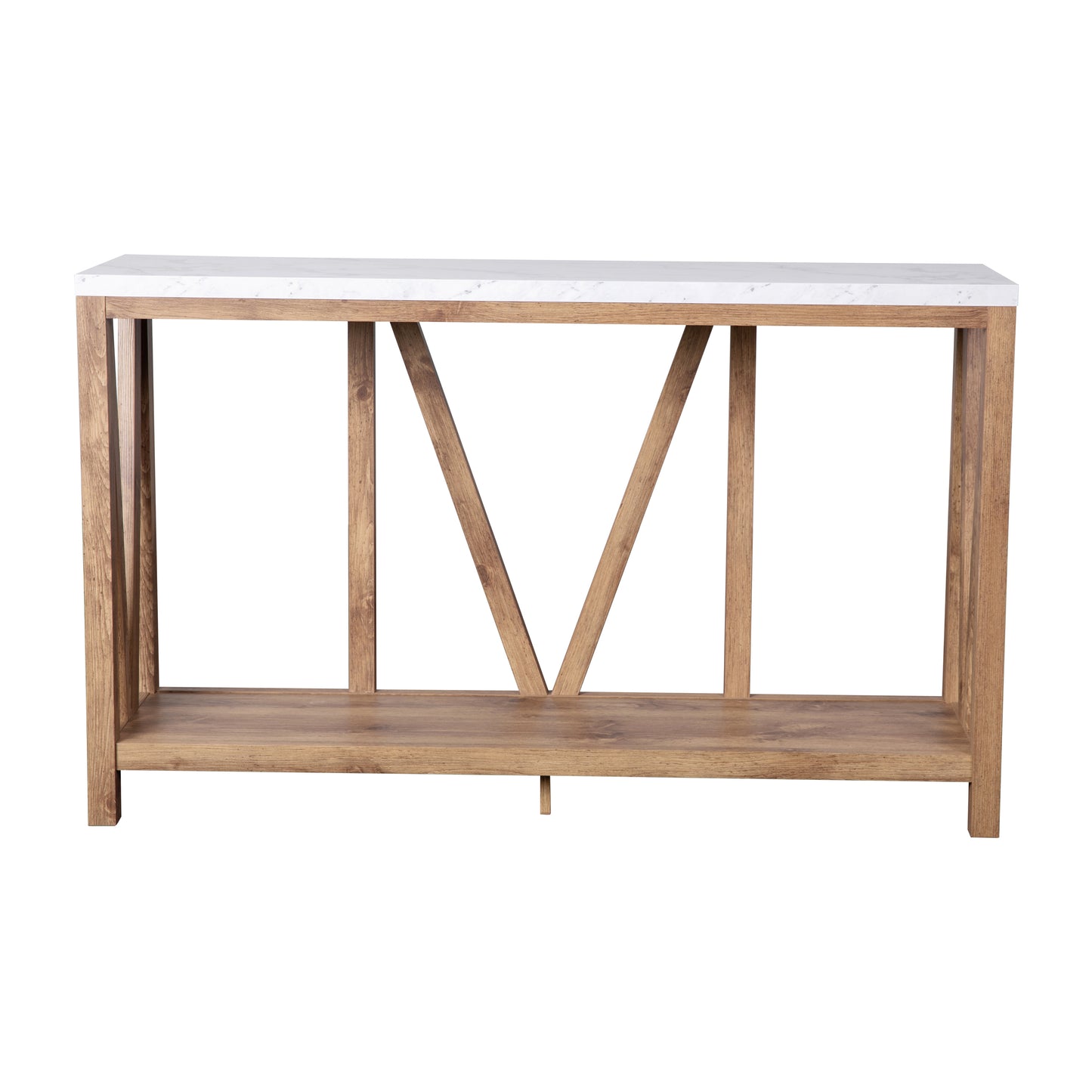 Charlotte Farmhouse 2-Tier Console Accent Table - Warm Oak Finish Engineered Wood Frame - Marble Finish Tabletop - For Entryway or Living Room