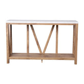 Charlotte Farmhouse 2-Tier Console Accent Table - Warm Oak Finish Engineered Wood Frame - Marble Finish Tabletop - For Entryway or Living Room