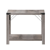 Wyatt Modern Farmhouse Wooden 2 Tier Coffee Table with Black Metal Corner Accents and Cross Bracing, Gray Wash
