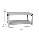 Wyatt Modern Farmhouse Wooden 2 Tier Coffee Table with Black Metal Corner Accents and Cross Bracing, Aspen Gray