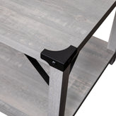 Wyatt Modern Farmhouse Wooden 2 Tier Coffee Table with Black Metal Corner Accents and Cross Bracing, Aspen Gray