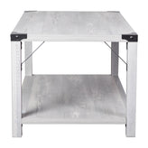 Wyatt Modern Farmhouse Wooden 2 Tier Coffee Table with Black Metal Corner Accents and Cross Bracing, Aspen Gray