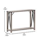 Wyatt Modern Farmhouse Wooden 2 Tier Console Entry Table with Black Metal Corner Accents and Cross Bracing, Gray Wash