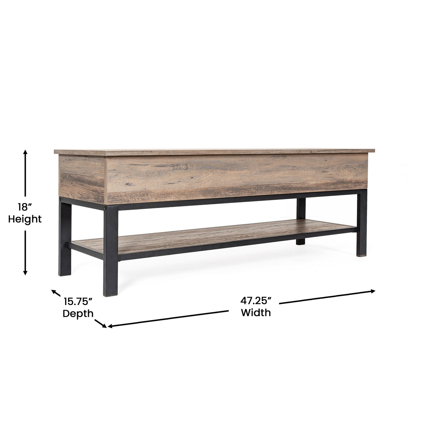 Wyatt Farmhouse Entryway Storage Bench with Lower Shelf Perfect for Entryway, Mudroom, or Bedroom in Gray Wash