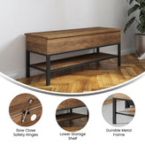 Wyatt Farmhouse Entryway Storage Bench with Lower Shelf Perfect for Entryway, Mudroom, or Bedroom in Rustic Oak