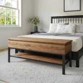 Wyatt Farmhouse Entryway Storage Bench with Lower Shelf Perfect for Entryway, Mudroom, or Bedroom in Rustic Oak