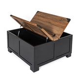 Wyatt 35.75" Farmhouse Storage Coffee Table with Hinged Lift Top, Large Coffee Table with Hidden Storage, Two Tone Finish, Black/Rustic Oak